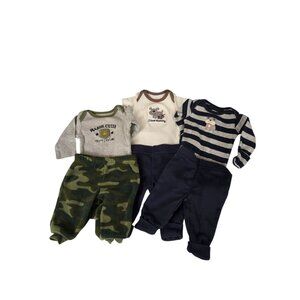 Newborn Baby Boys 3 Carter’s Outfit Lot Bodysuits & Pants Long/Short Sleeve